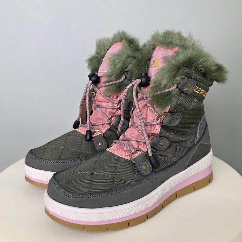 ZeroXposur Women's Montana Short Waterproof Snow Boots, Lichen Green Pink 7.5